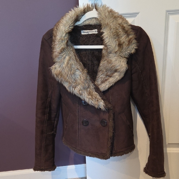 Chocolate Teddy Jacket with Faux Fur Collar - Picture 1 of 9